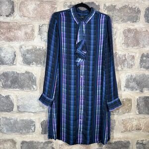 Banana Republic Women's Dress Large‎ Plaid Ruffle Sheath Career Business Button